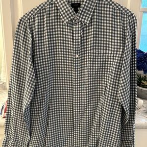 J. Crew Men's Navy and White Gingham Shirt
